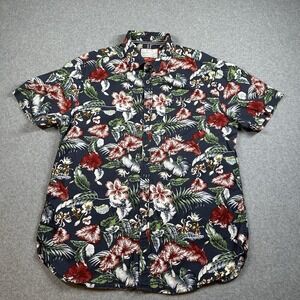 Denim & Flower Slim Fit Floral Hawaiian Navy‎ Shirt Cotton Short Sleeve